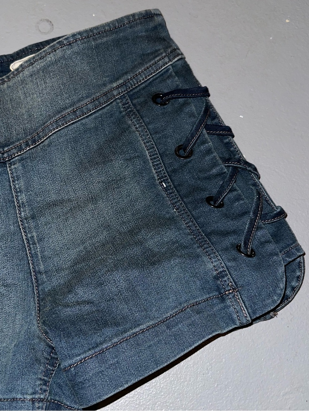 Free people Denim Lace-Up Women's Shorts - Dark Blue - Picture 4 of 5